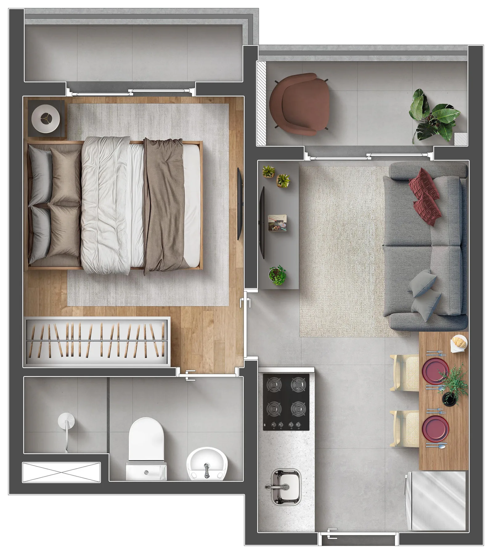 Planta do Mood Design Vila Carrão em Vila Carrão — 1 dormitório – 27,19 m²