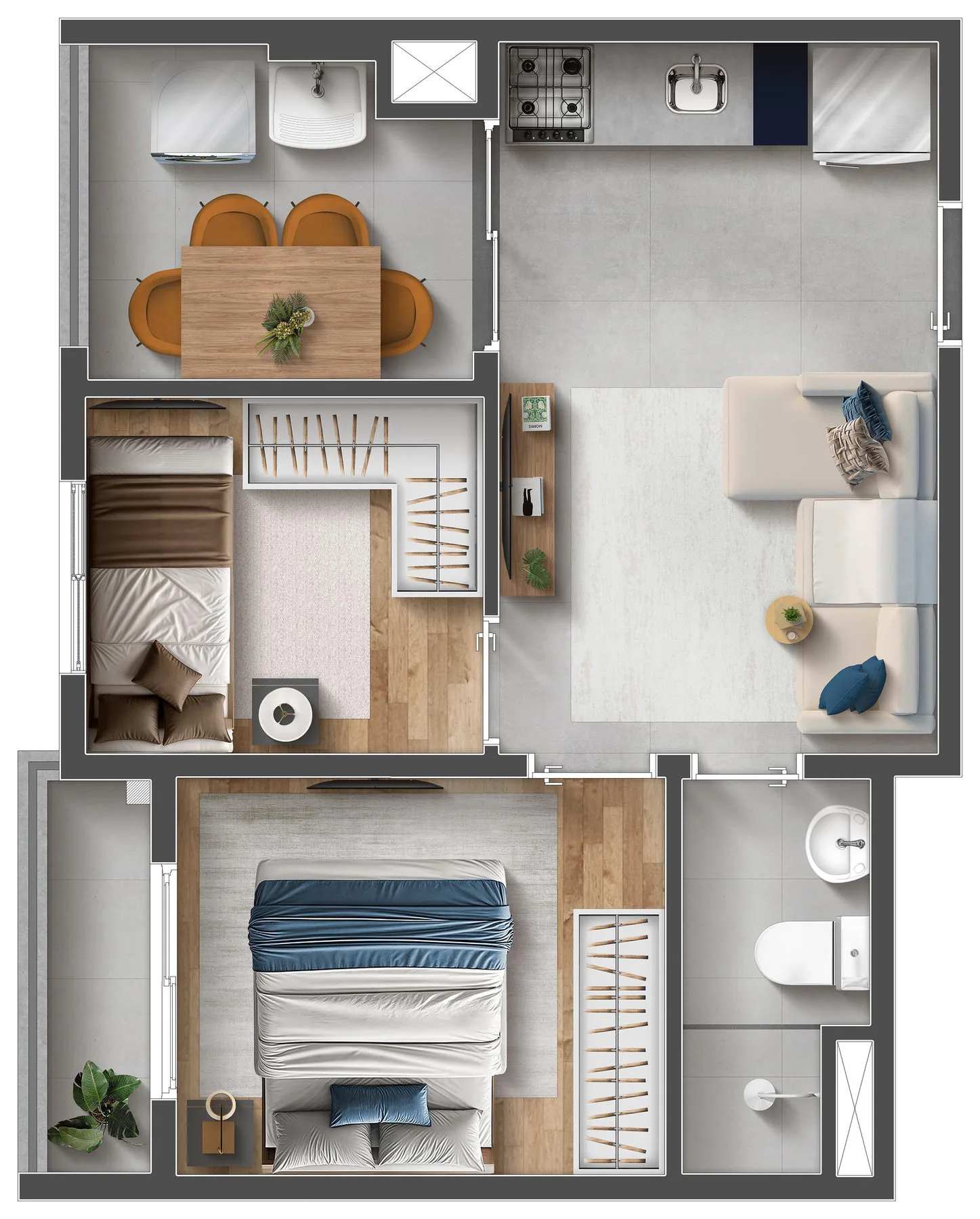 Planta do Mood Design Vila Carrão em Vila Carrão — 2 dormitórios – 37,44 m²