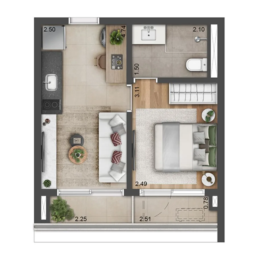 Planta do Most Moema Smart em Moema — 1 dormitório – 33 m²
