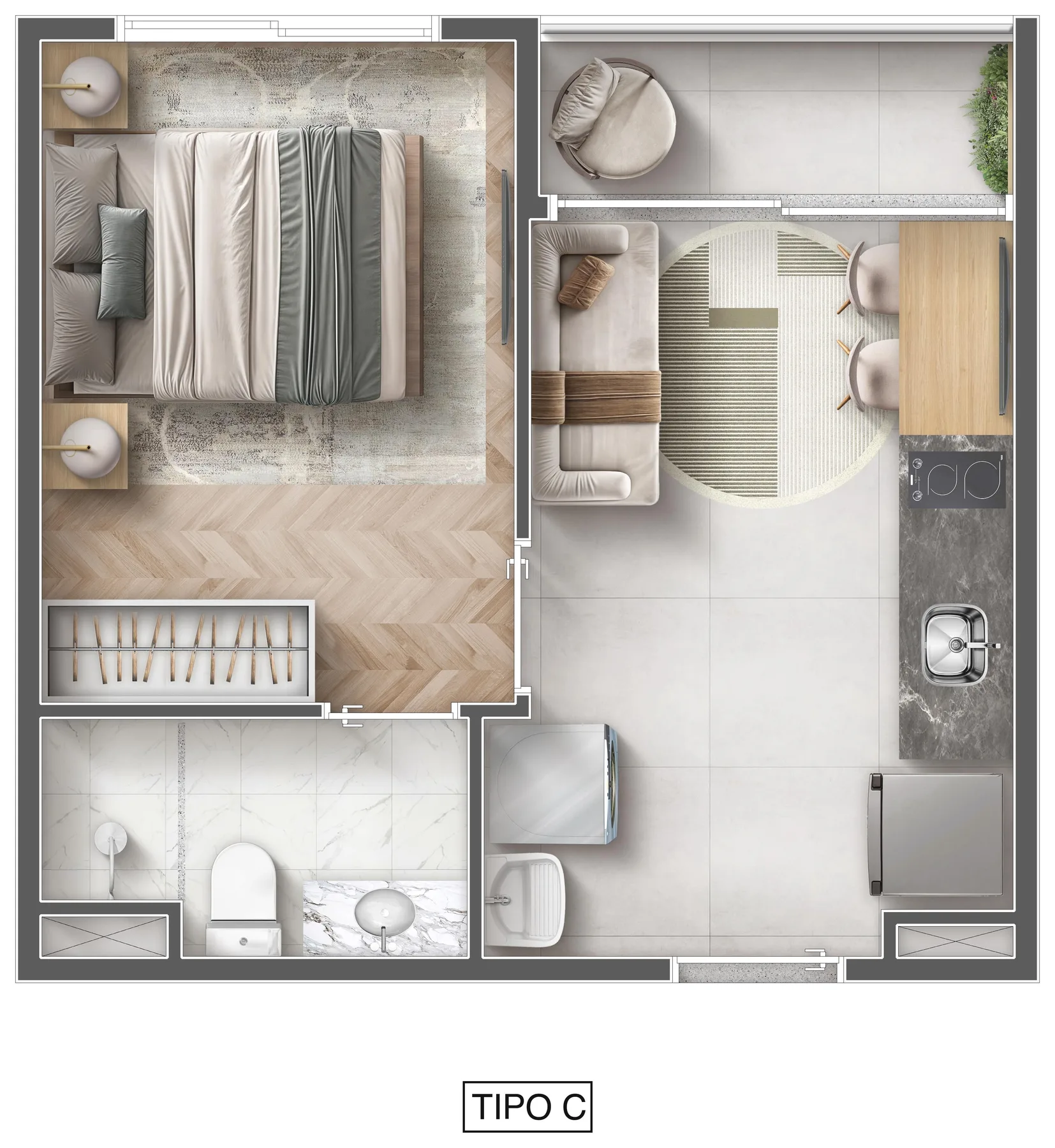 Planta do My Like Campo Limpo — 1 dormitório – 27,36 m²