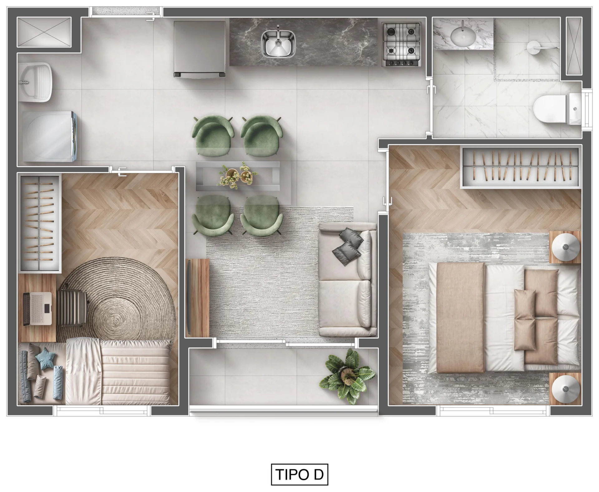 Planta do My Like Campo Limpo — 2 dormitórios – 37,01 m²