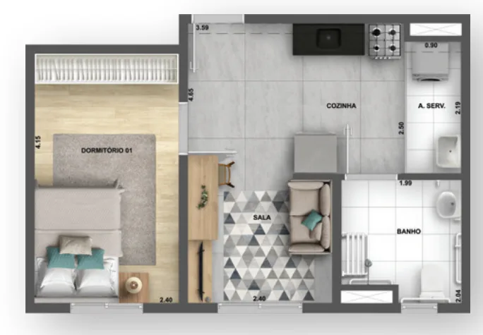 Planta do My Sacomã — 1 dormitório – 34,61 m²