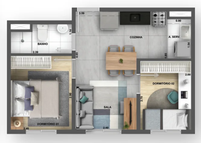 Planta do My Sacomã — 2 dormitórios – 34,24 m²