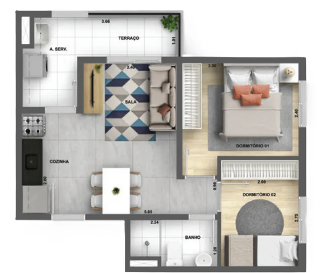 Planta do My Sacomã — 2 dormitórios – 41,69 m²