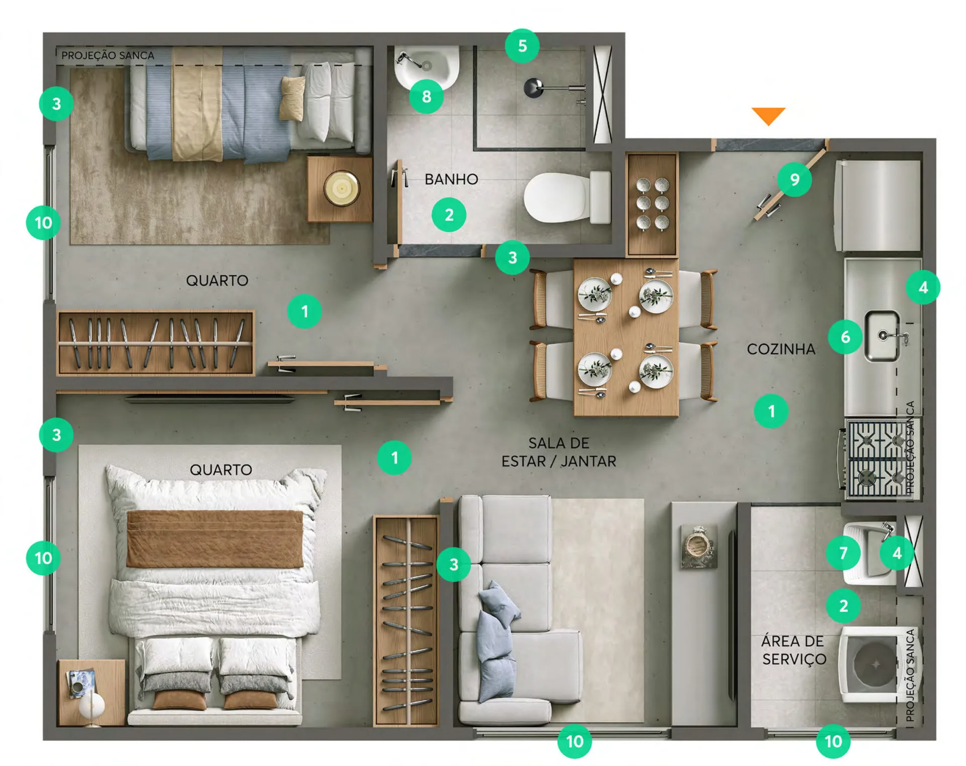 Planta do Nascente das Borboletas — 2 dormitórios – 33,61 m²