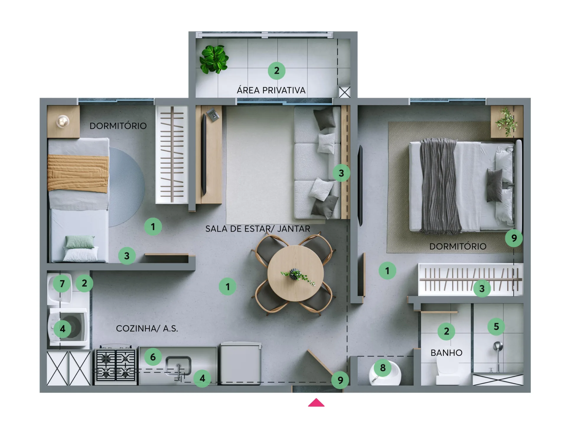 Planta do Nascente Pico dos Marins — 2 dormitórios – 35,3 m²