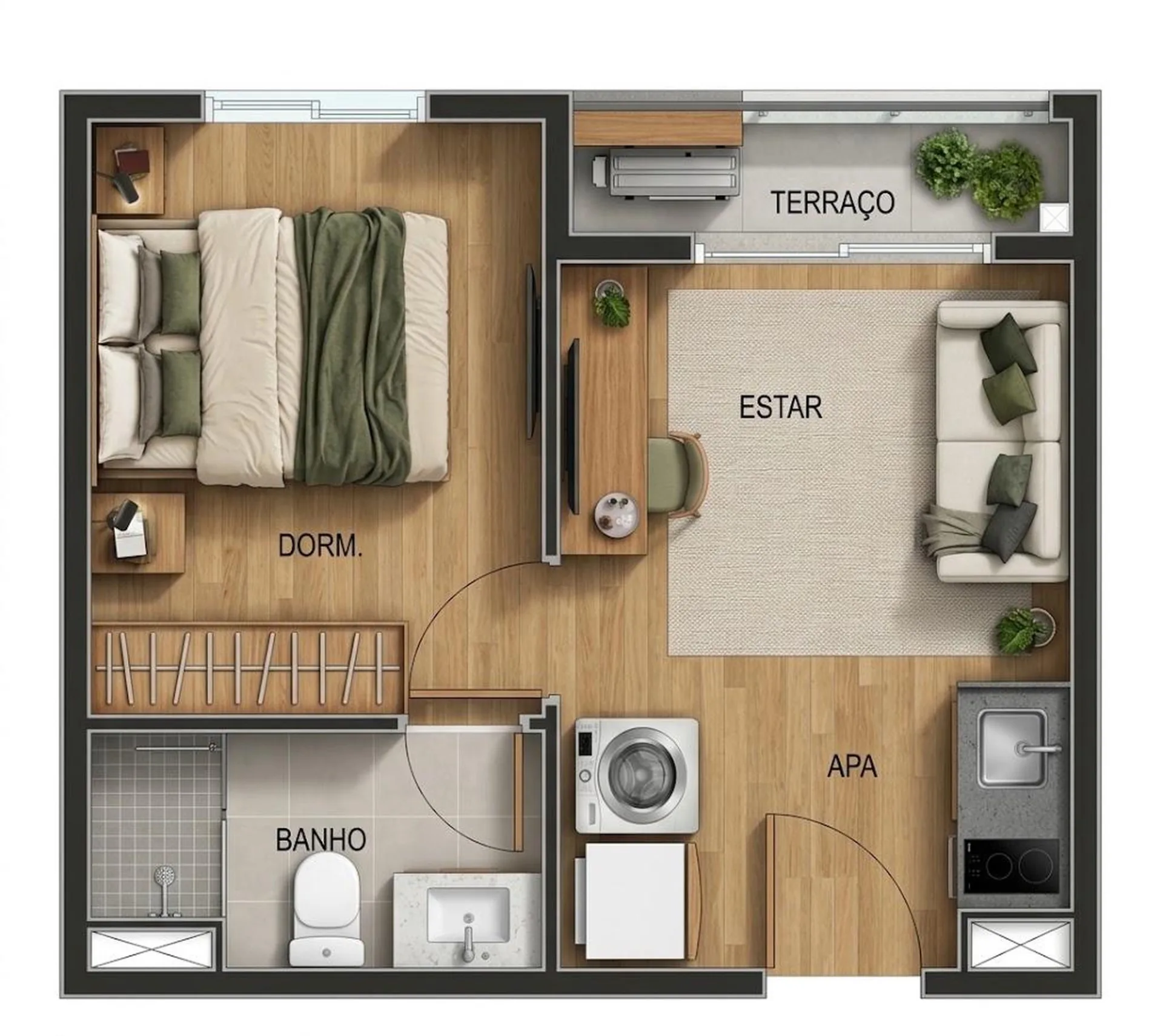 Planta do Nex One Cotovia Arapanés em Indianópolis — 1 dormitório – 25,5 m²