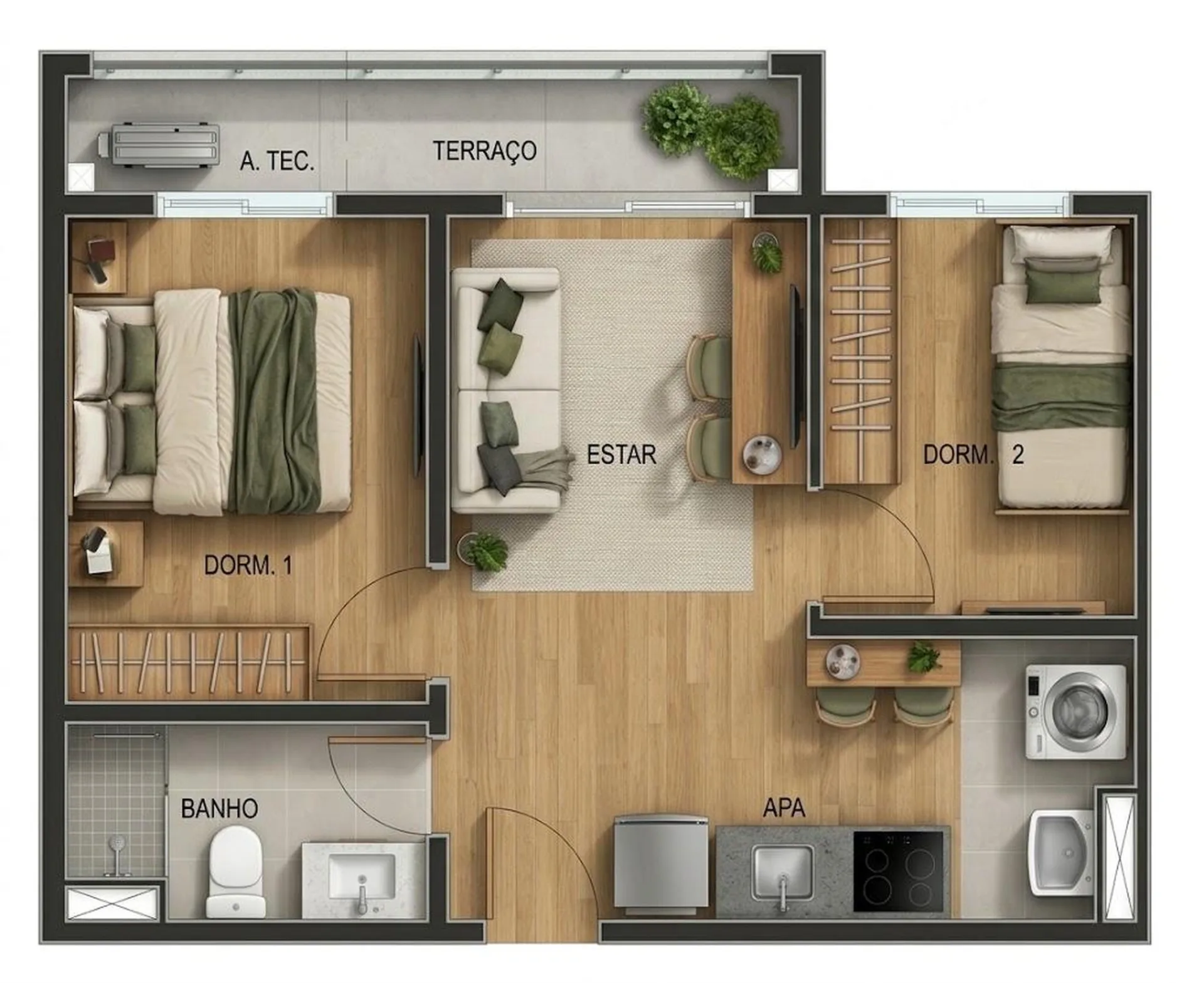 Planta do Nex One Cotovia Arapanés em Indianópolis — 2 dormitórios – 38,5 m²