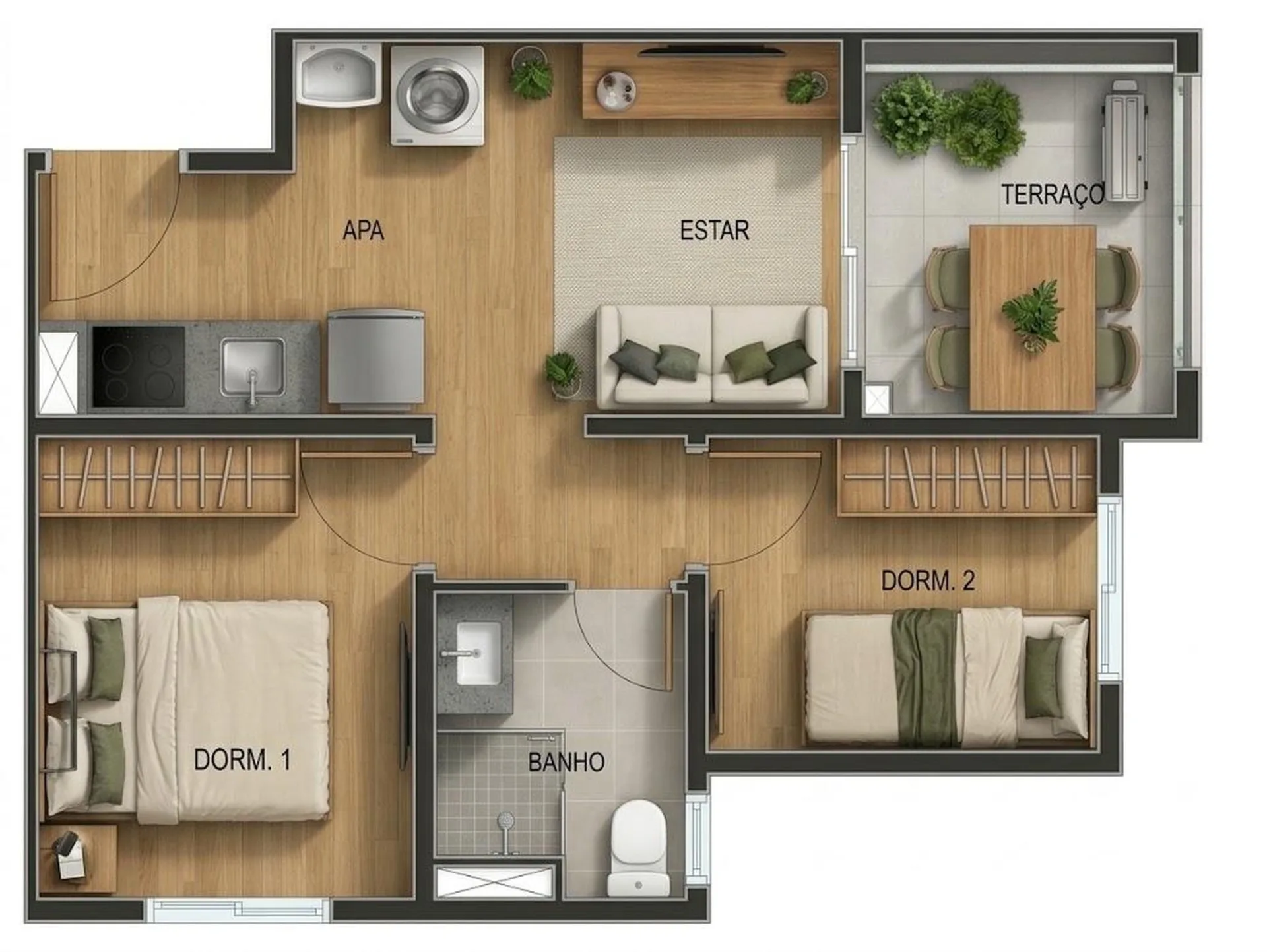 Planta do Nex One Cotovia Arapanés em Indianópolis — 2 dormitórios – 38,5 m²