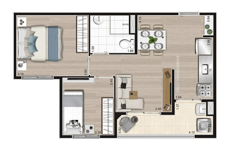 Planta do Now Tucuruvi — 2 dormitórios – 42,51 m²