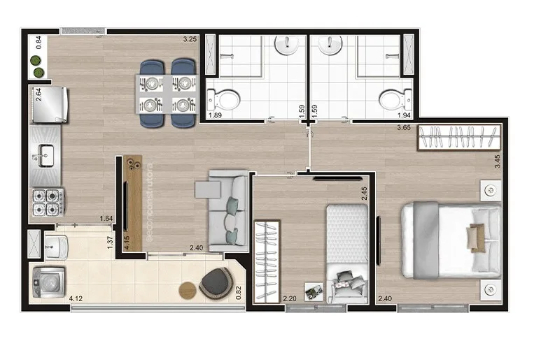 Planta do Now Tucuruvi — 2 dormitórios – 47,12 m²