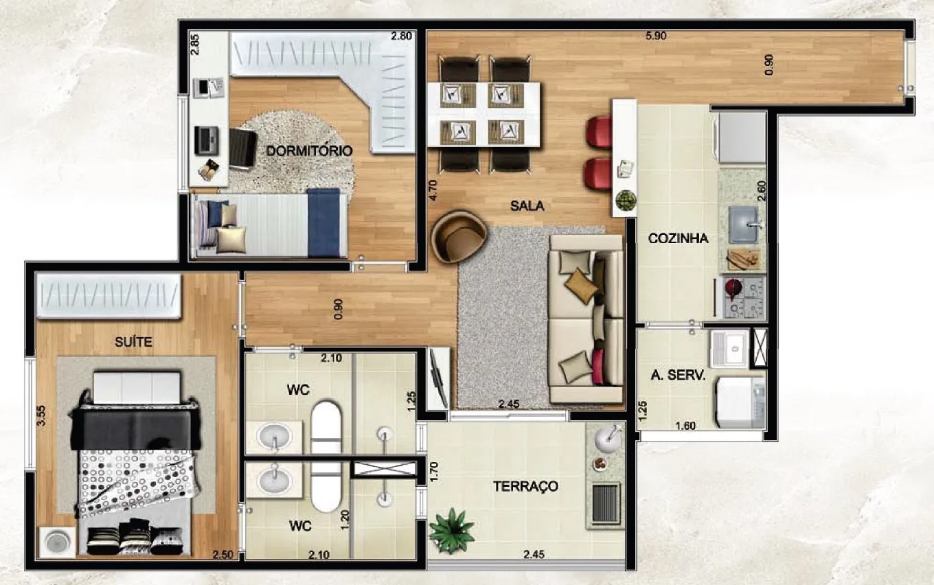Planta do Olimpic MBigucci — 2 dormitórios – 56,36 m²