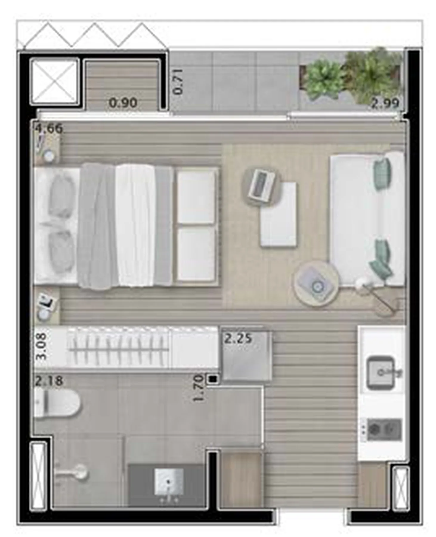 Planta do Onze22 em Vila Madalena — 1 dormitório – 27 m² Studio