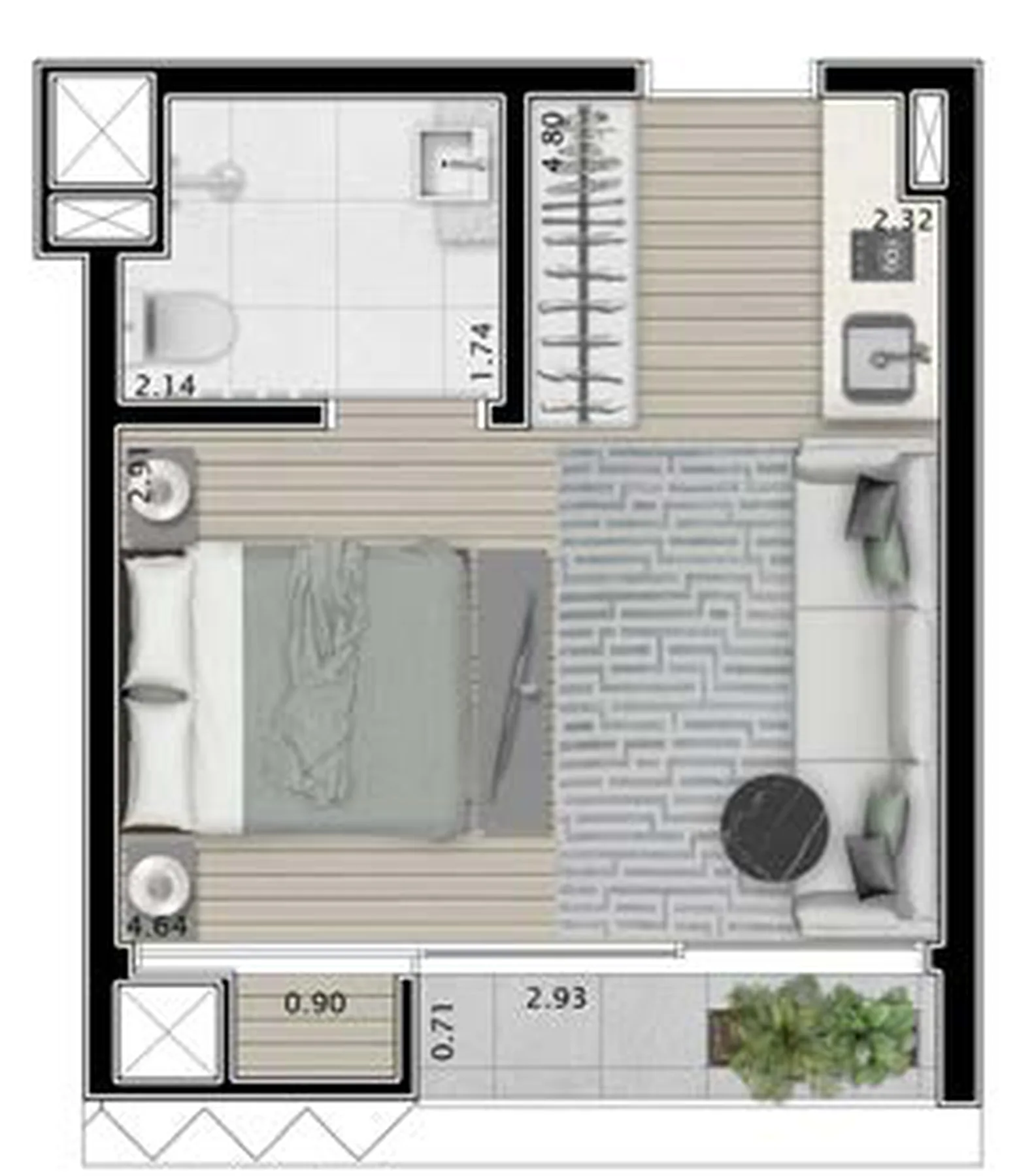 Planta do Onze22 em Vila Madalena — 1 dormitório – 28 m² Studio