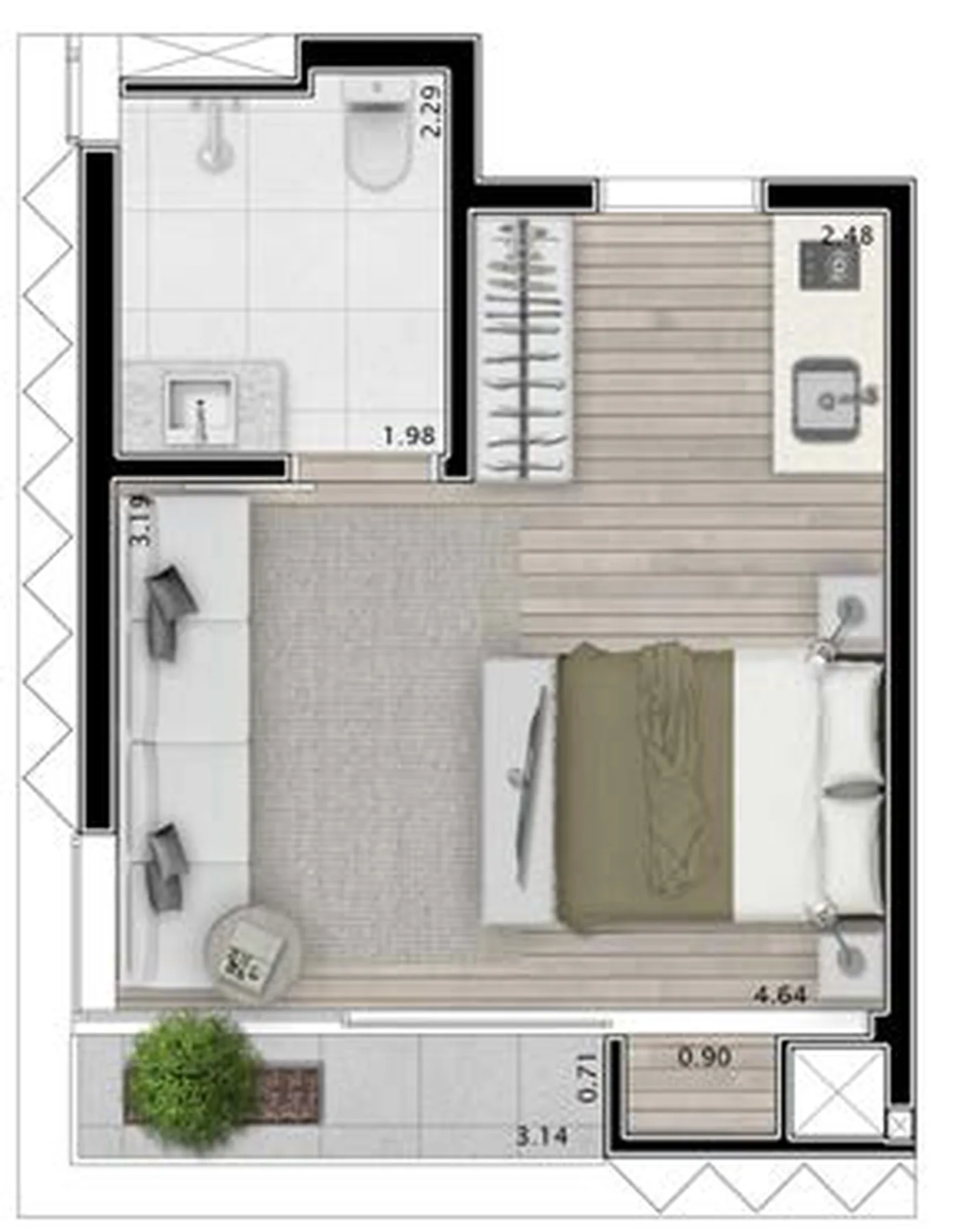Planta do Onze22 em Vila Madalena — 1 dormitório – 30 m² Studio