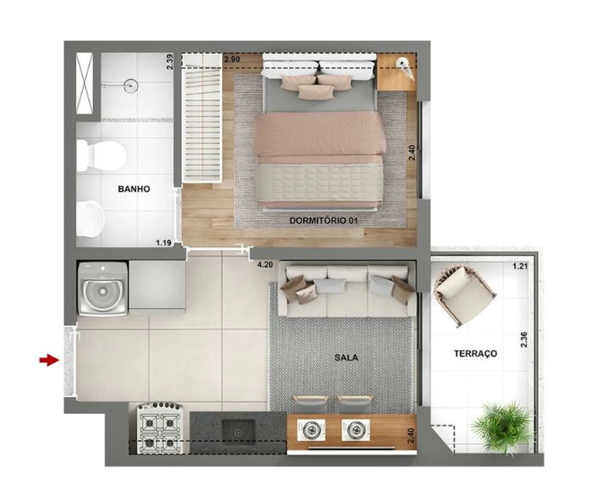 Planta do Parque das Nações Condomínio Laguna — 1 dormitório – 26 m²