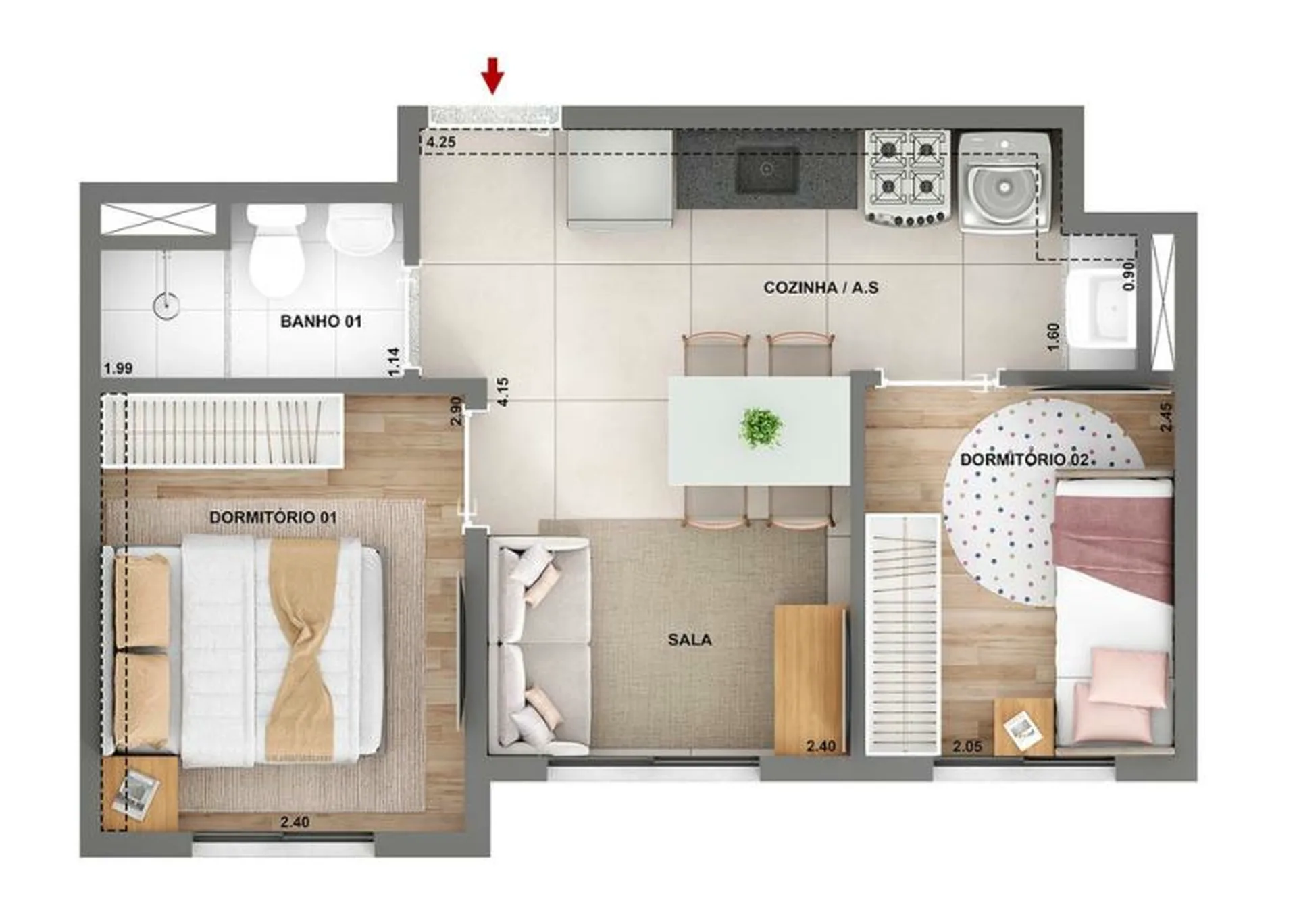 Planta do Parque das Nações Condomínio Laguna — 2 dormitórios – 32 m²