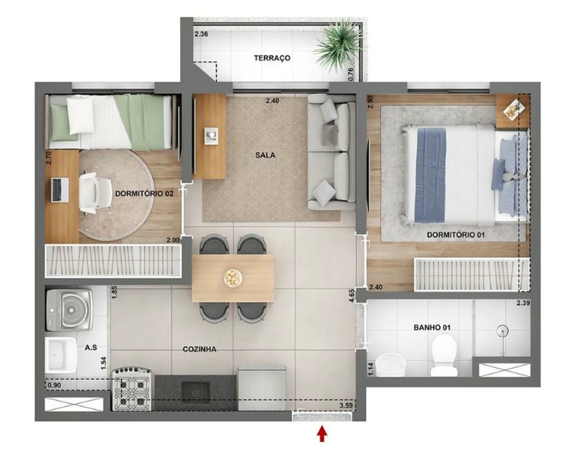 Planta do Parque das Nações Condomínio Laguna — 2 dormitórios – 37 m²
