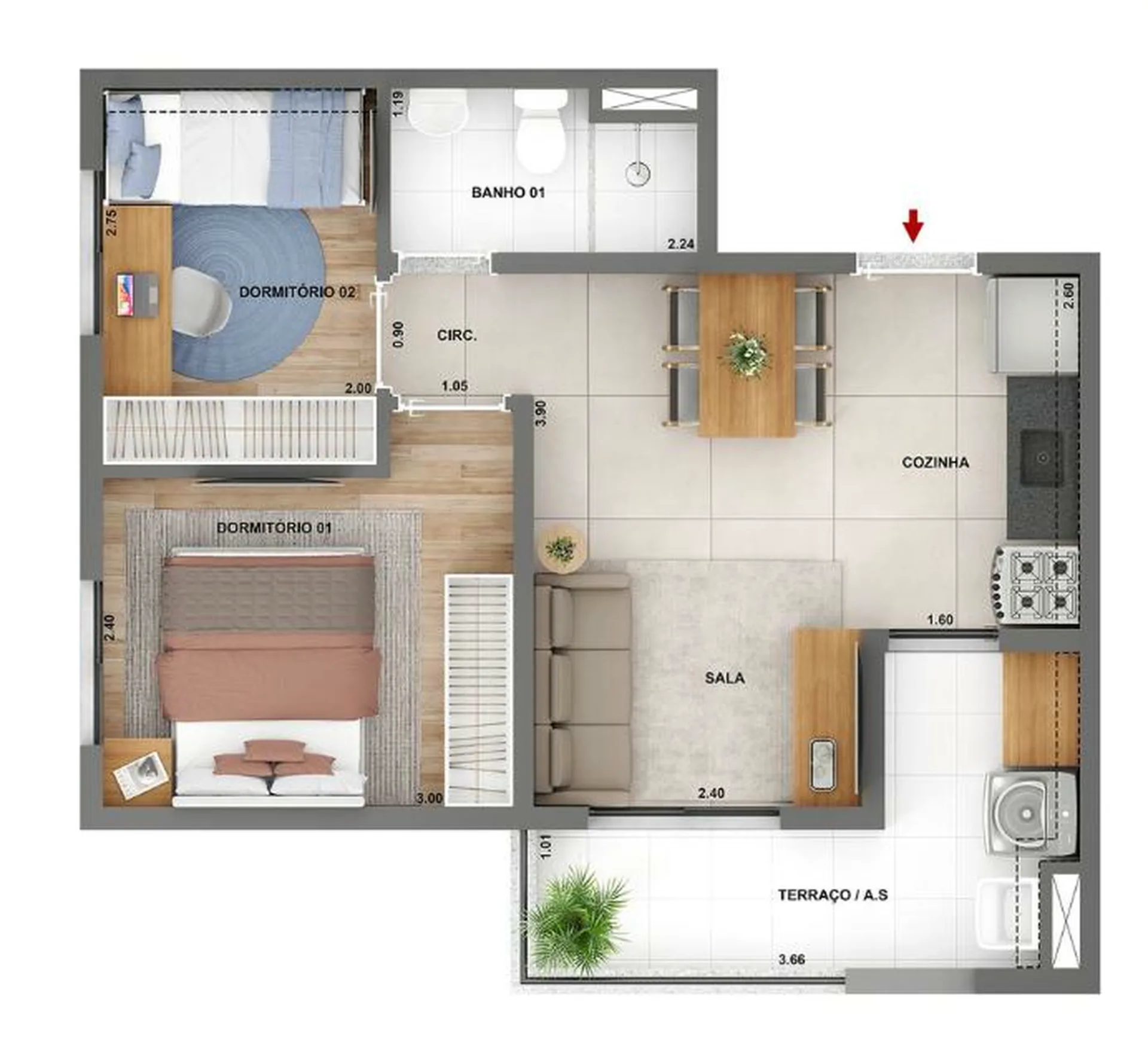 Planta do Parque das Nações Condomínio Laguna — 2 dormitórios – 42 m²
