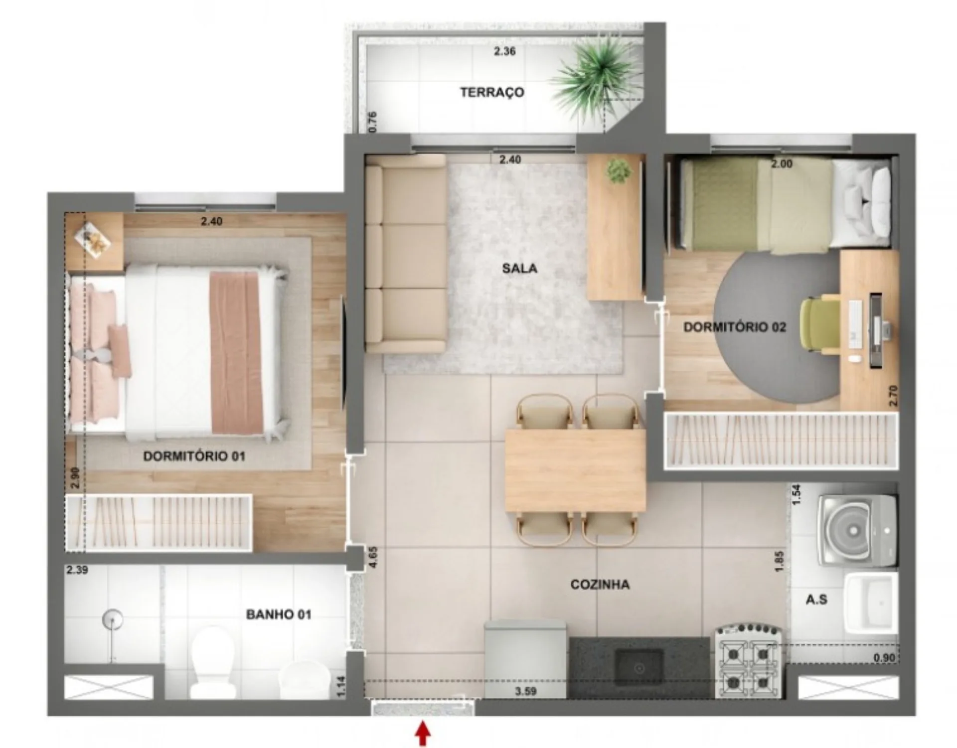 Planta do Parque das Perdizes em Barra Funda — 2 dormitórios – 37 m²