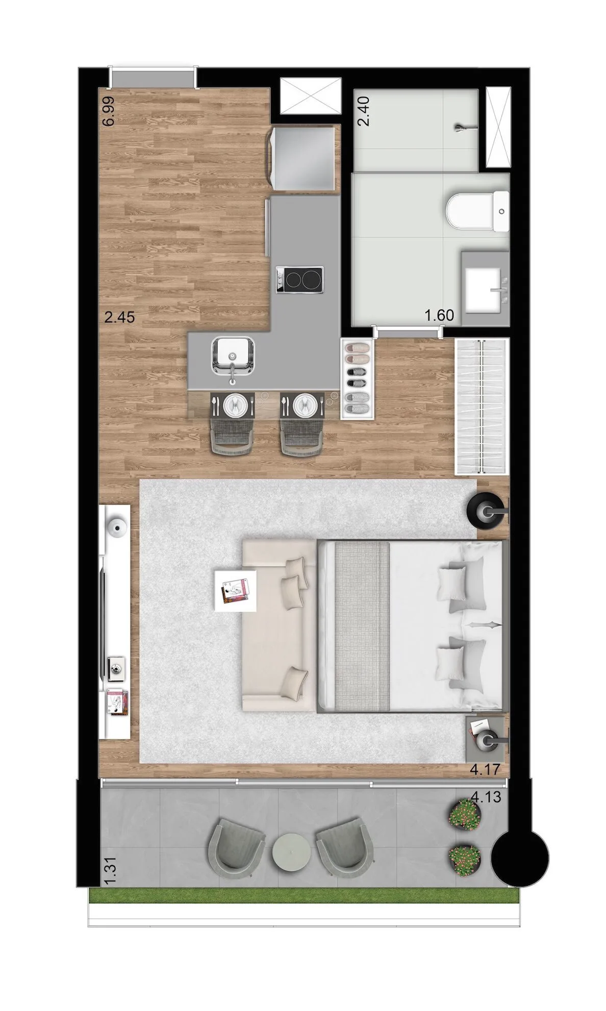 Planta do Parque Jockey em Pinheiros — 1 dormitório – 37 m²