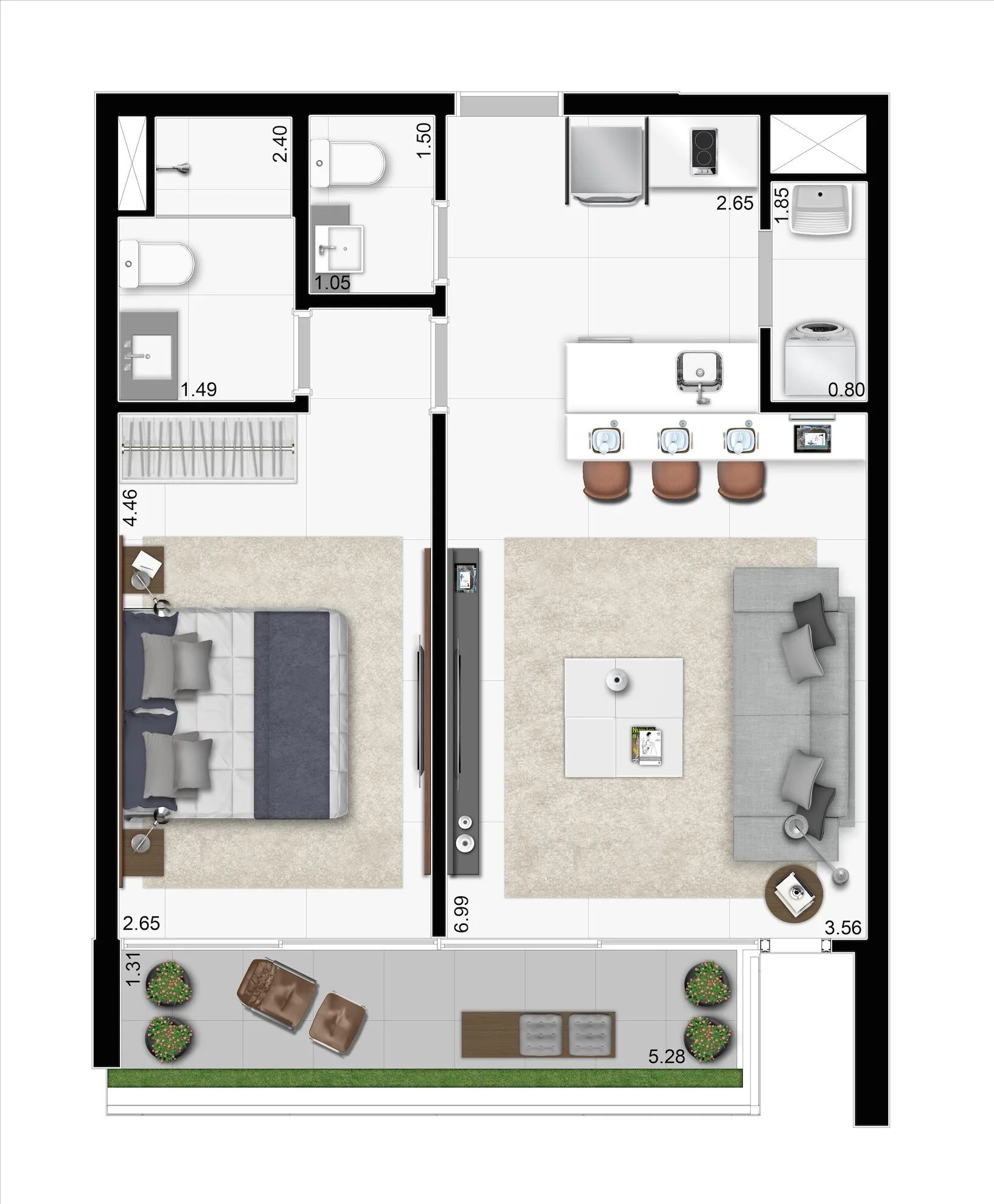Planta do Parque Jockey em Pinheiros — 1 dormitório – 57 m²