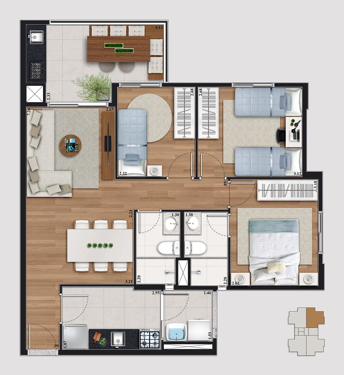 Planta do Parque Orleans — 3 dormitórios – 76 m²