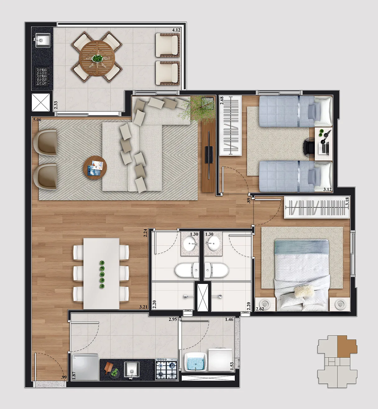 Planta do Parque Orleans — 2 dormitórios – 76 m²