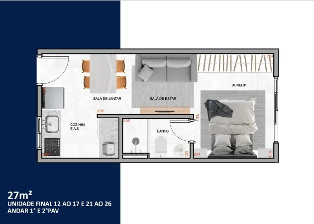 Planta do Peperaio em Vila Carrão — 1 dormitório – 27 m² Studio