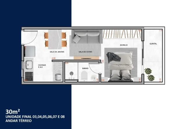 Planta do Peperaio em Vila Carrão — 1 dormitório – 30 m² Studio
