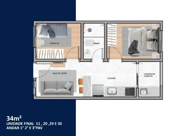 Planta do Peperaio em Vila Carrão — 2 dormitórios – 34 m²