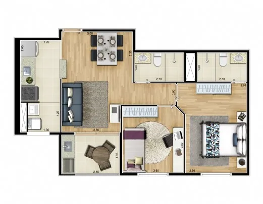 Planta do Piemonte — 2 dormitórios – 43 m²