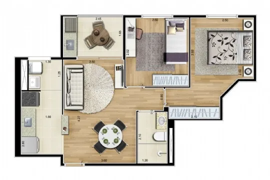 Planta do Piemonte — 2 dormitórios – 45 m²