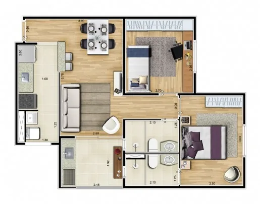 Planta do Piemonte — 2 dormitórios – 50 m²