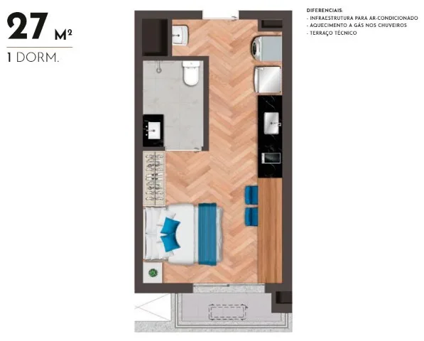 Planta do Place Klabin Vie em Chácara Klabin — 1 dormitório – 27 m²