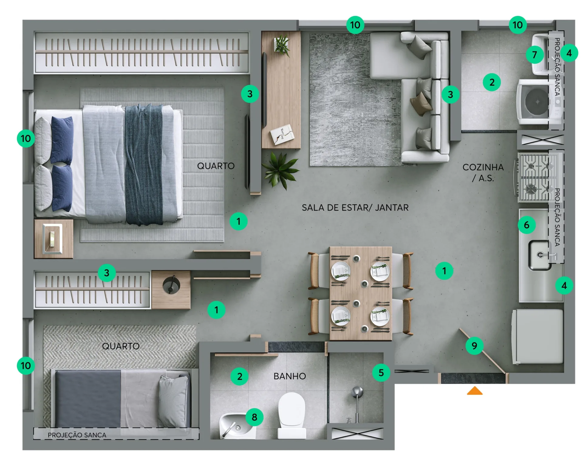 Planta do Poente Flor de Maio – Fase 1 em Pirituba — 2 dormitórios – 35,87 m²