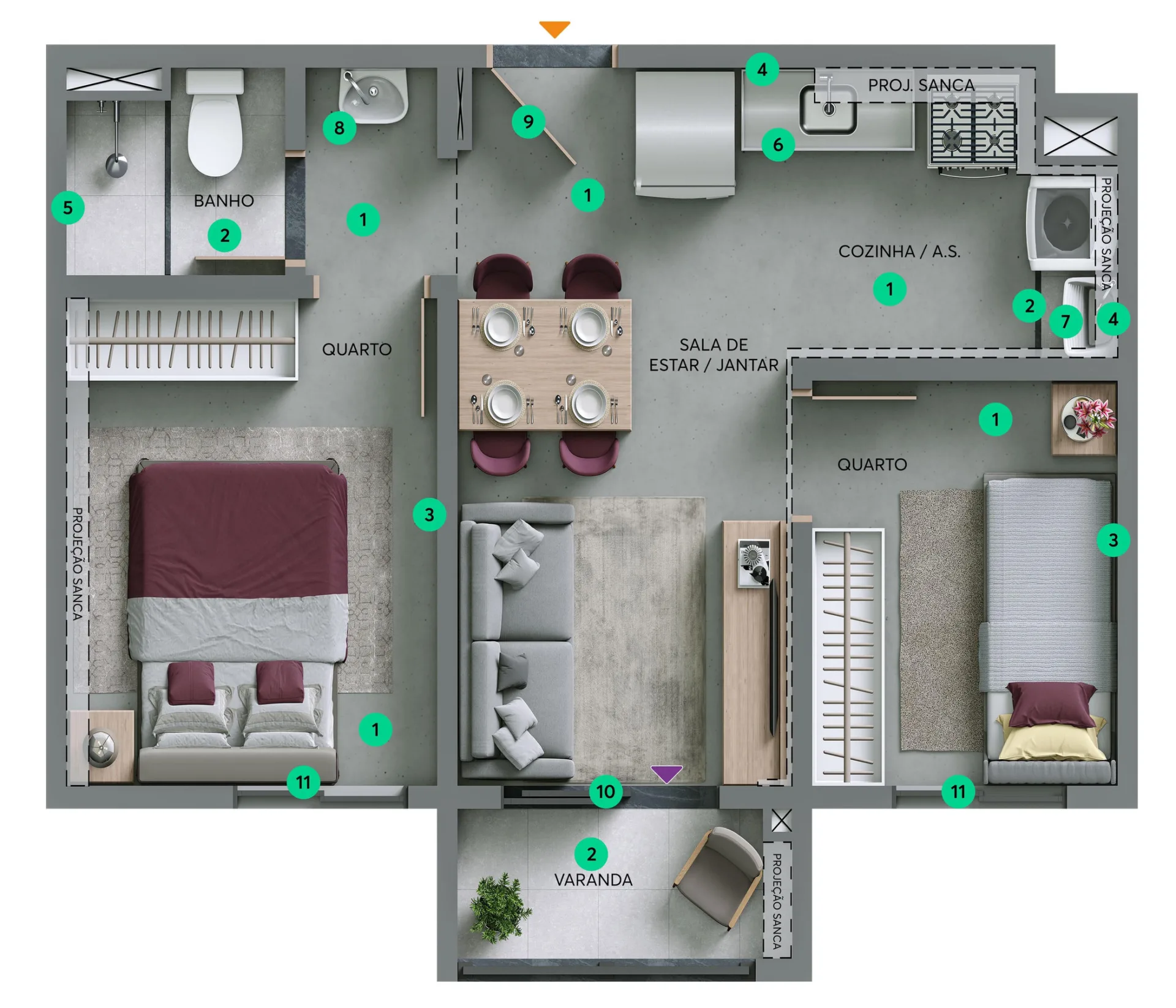 Planta do Poente Flor de Maio – Fase 1 em Pirituba — 2 dormitórios – 36,69 m²