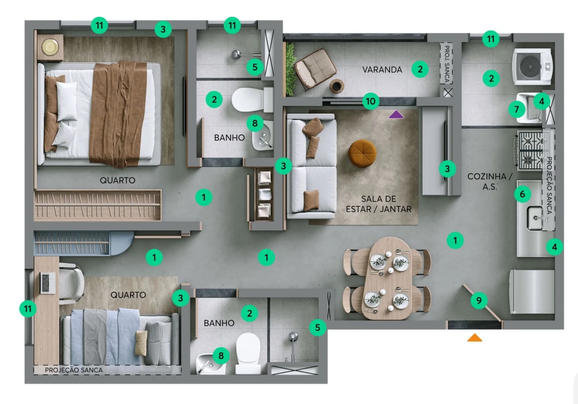 Planta do Poente Flor de Maio – Fase 1 em Pirituba — 2 dormitórios – 43,05 m²