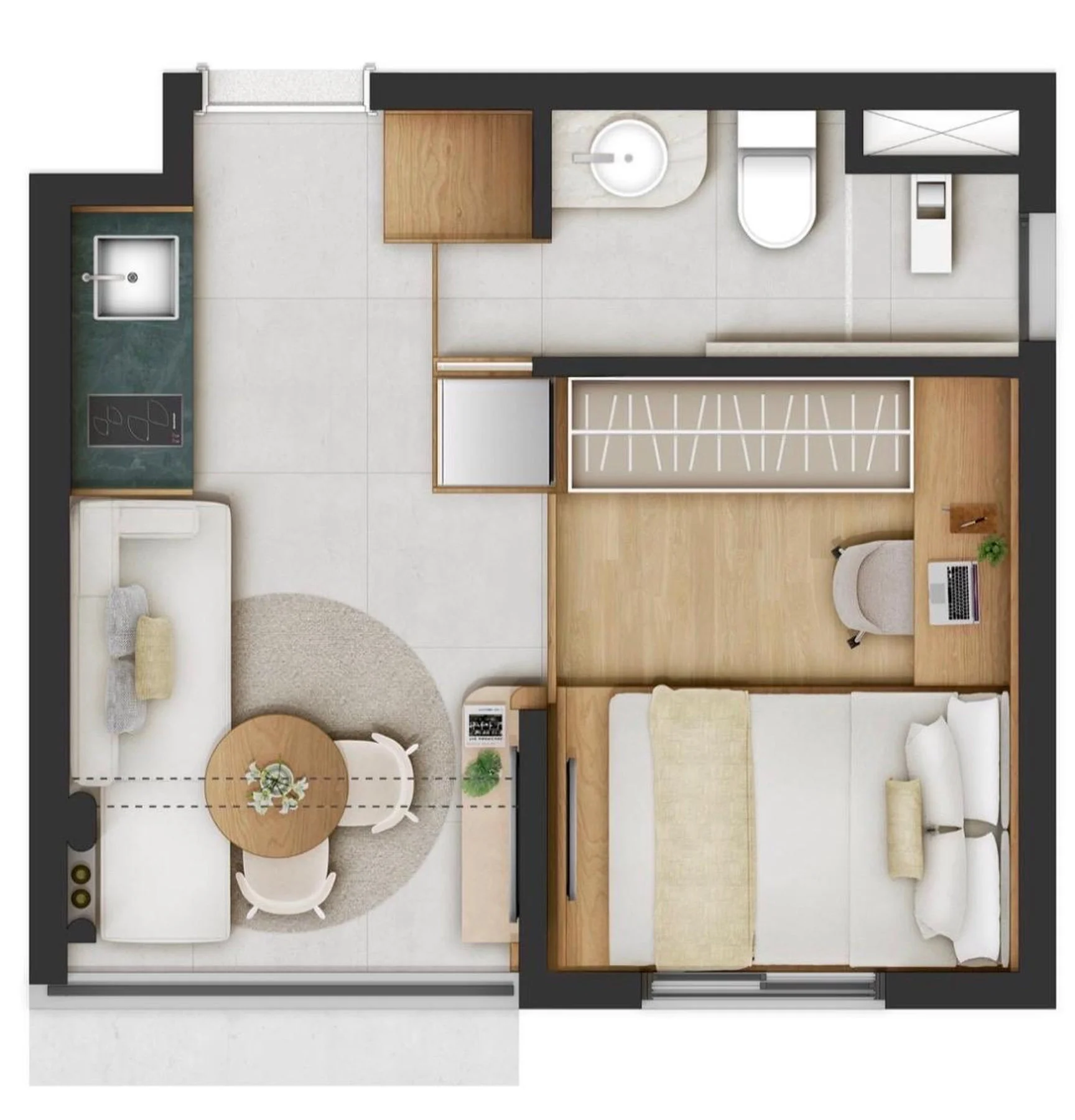 Planta do studio de 1 dormitório com 22 m² do Polo Paulista