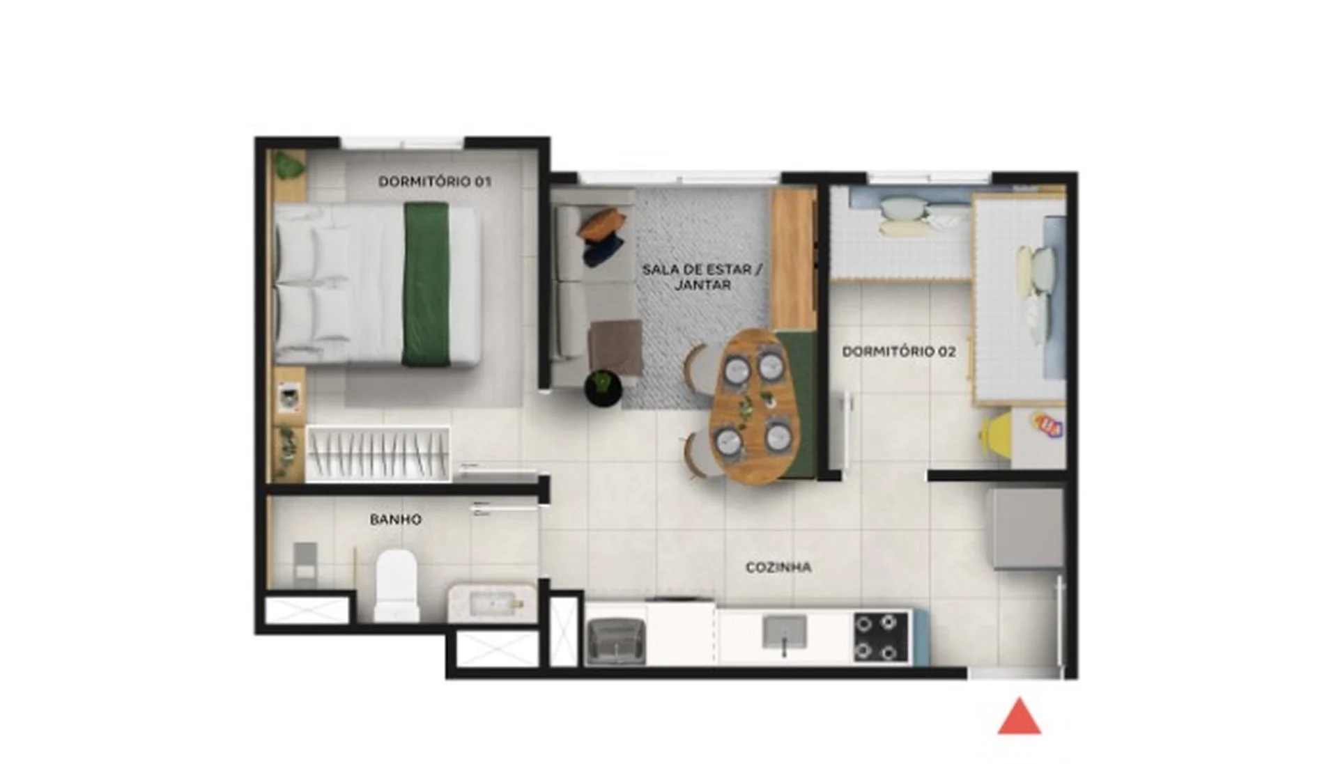 Planta de 2 dormitórios com 31,38 m² do Reserva Sacomã