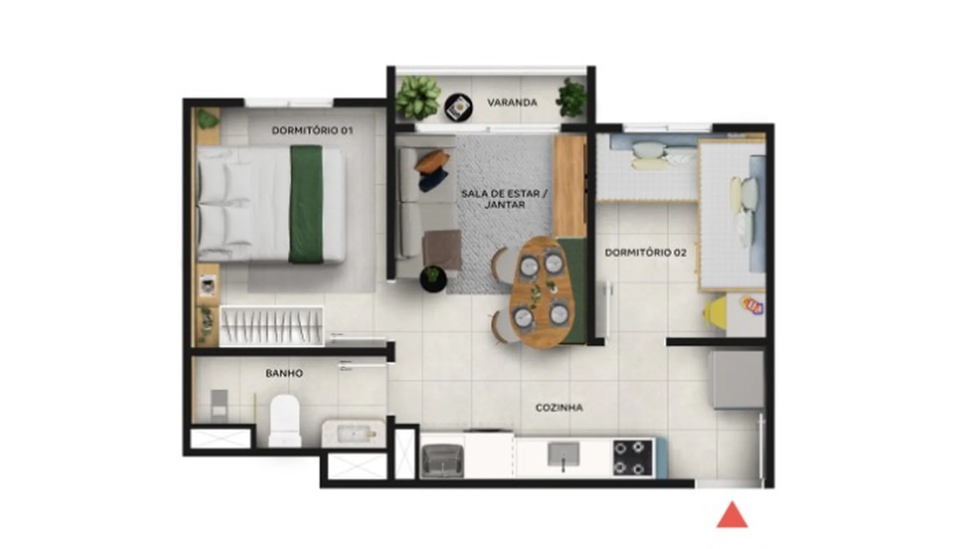 Planta de 2 dormitórios com 33,65 m² do Reserva Sacomã