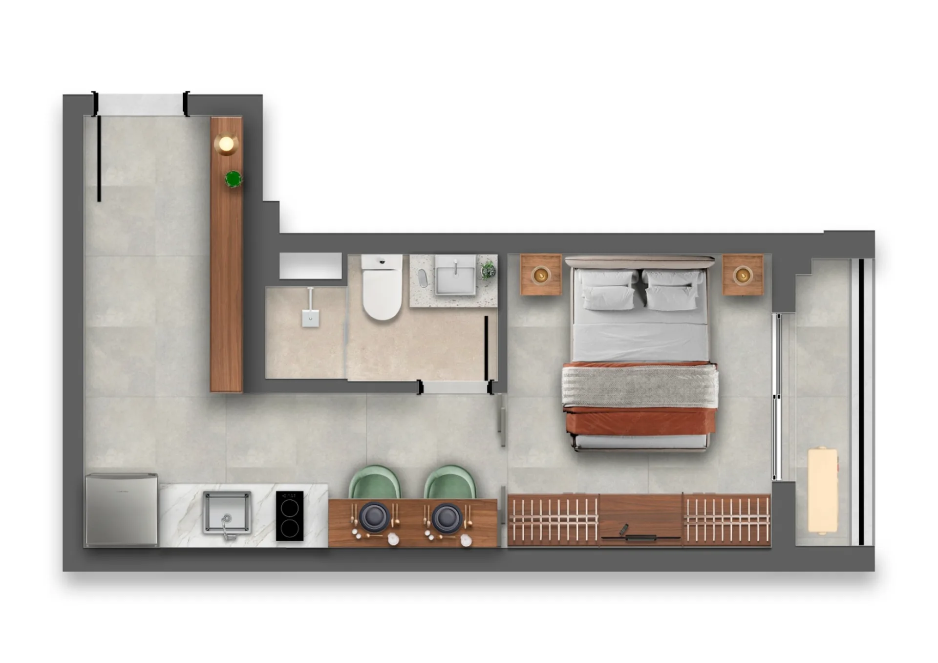 Planta do Sampa Consolação em Consolação — 1 dormitório – 25,85 m²