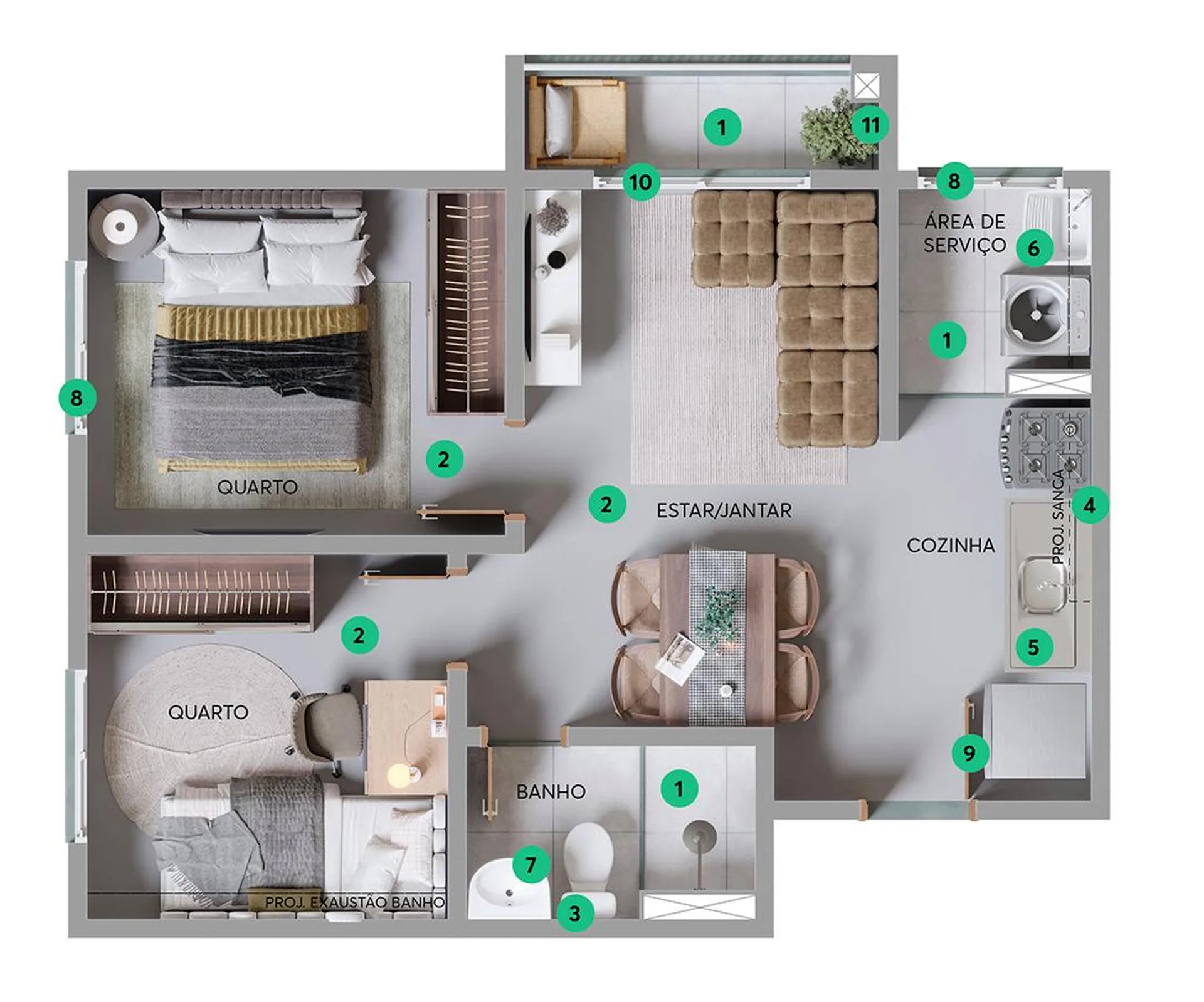 Planta do San Toledo – Fase 1 — 2 dormitórios – 37,79 m²