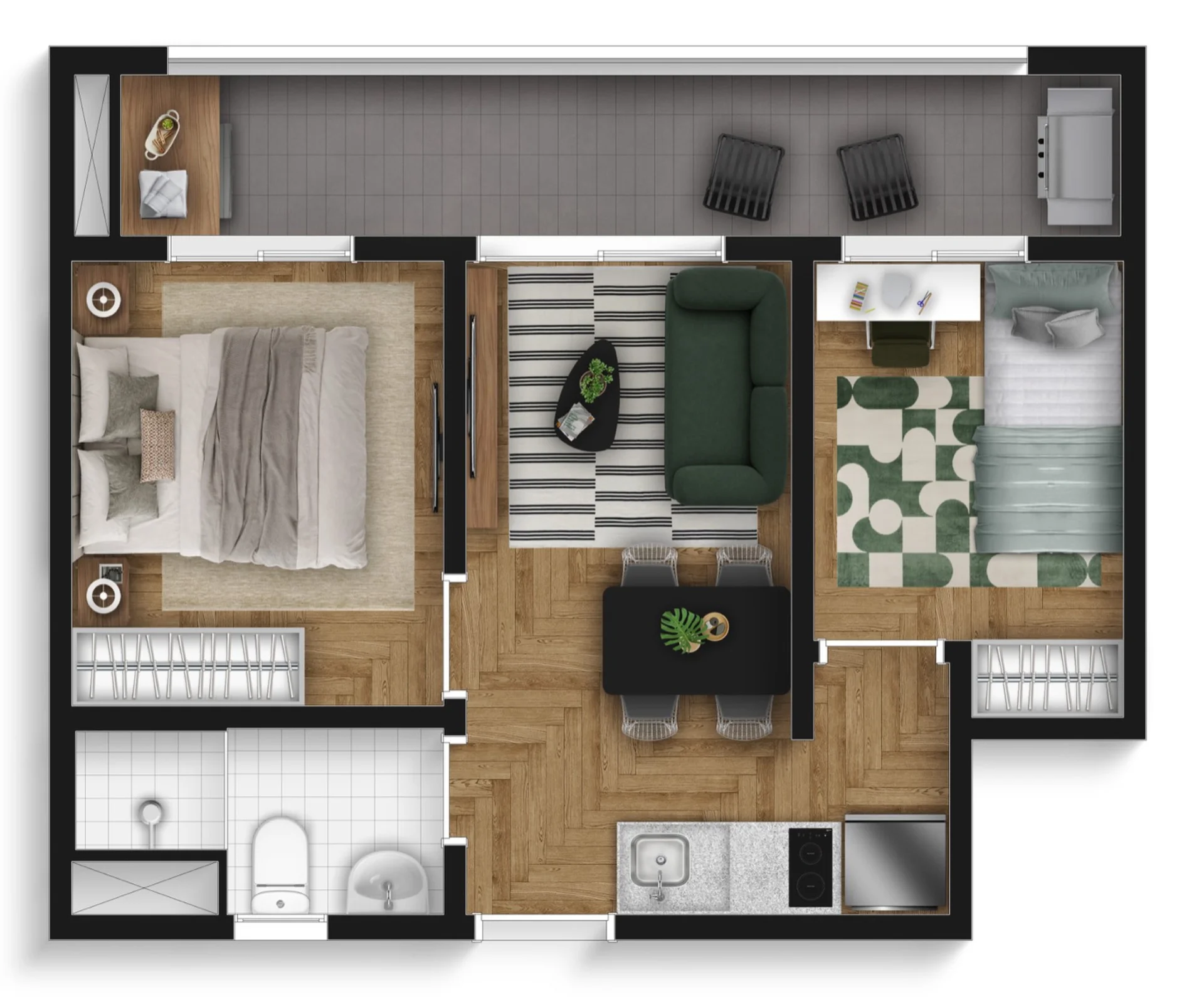 Planta de 2 dormitórios com 37,81 m² do Santo Amaro II