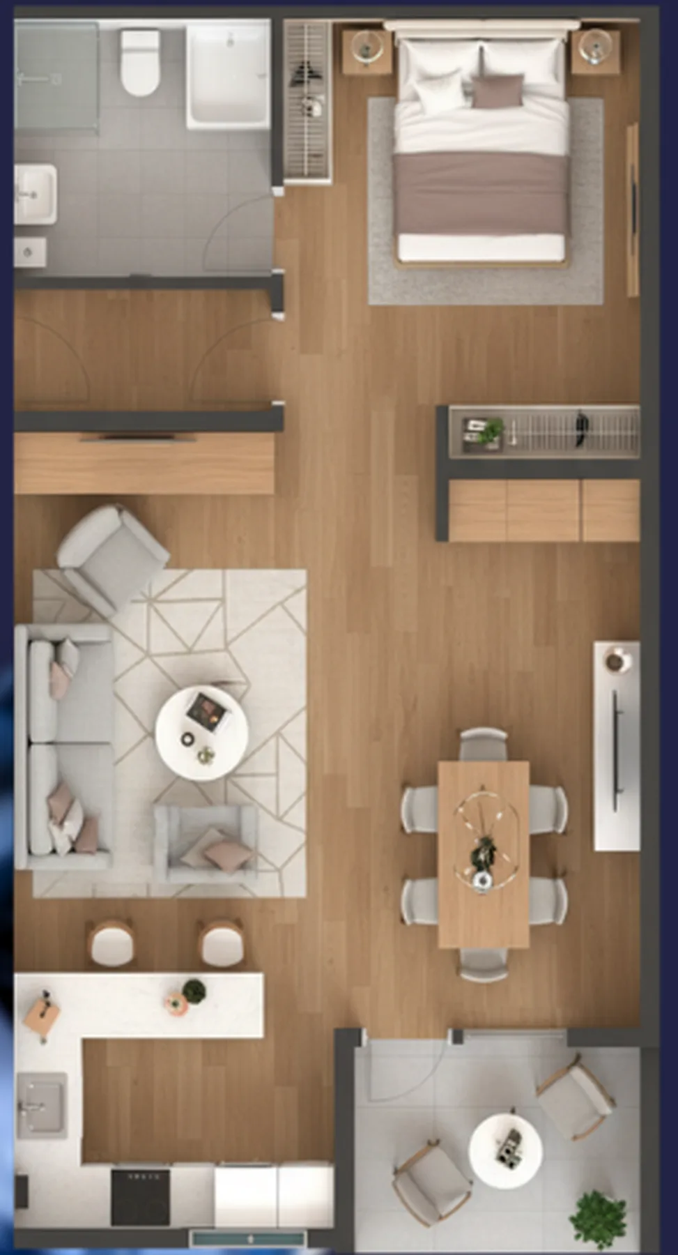 Planta do Saphir Brookilin — 1 dormitório – 48 m² Studio