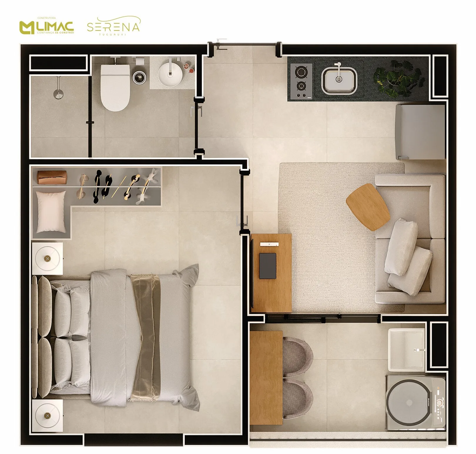 Planta do Serena Tucuruvi — 1 dormitório – 25,33 m²