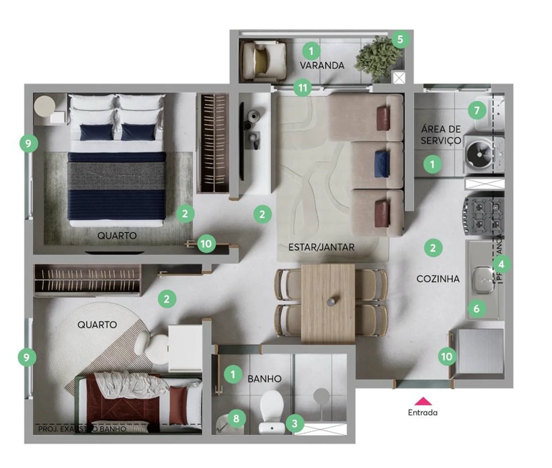 Planta do Silverstone – Fase 1 — 2 dormitórios – 39 m²