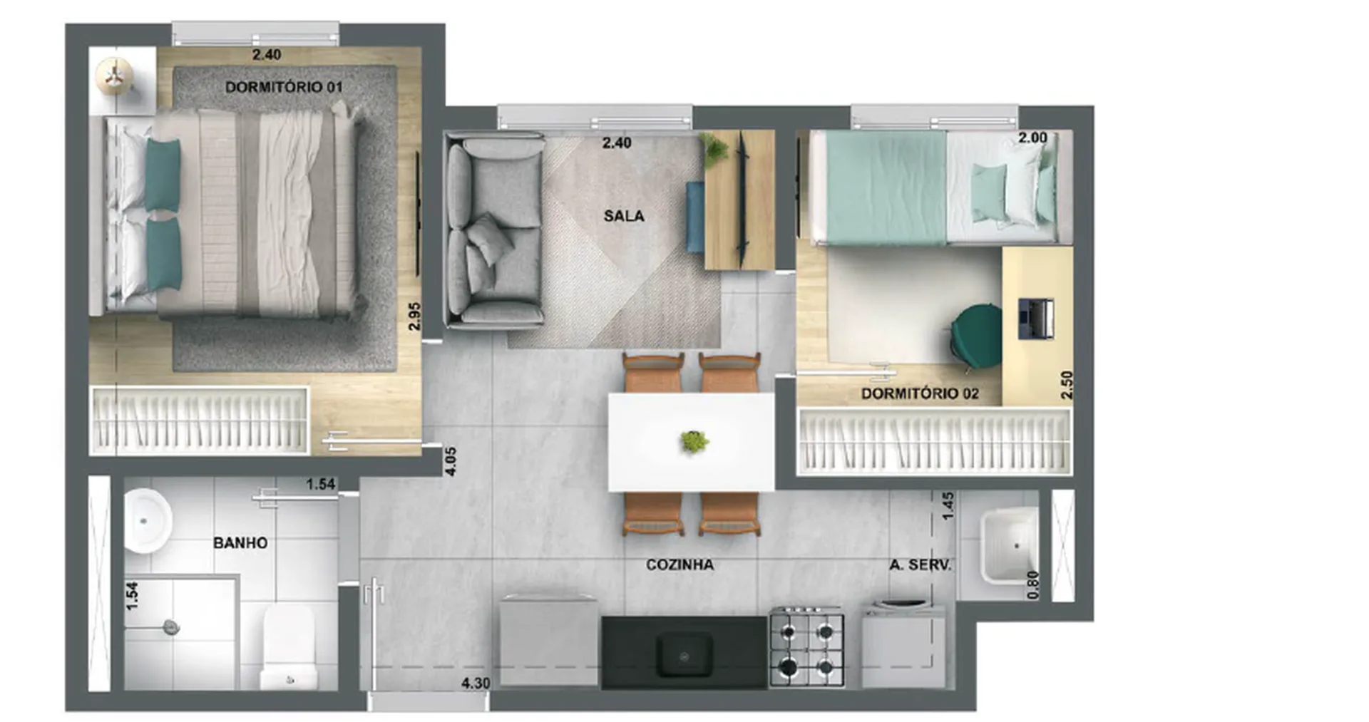 Planta do Singular Butantã — 2 dormitórios – 32,15 m²