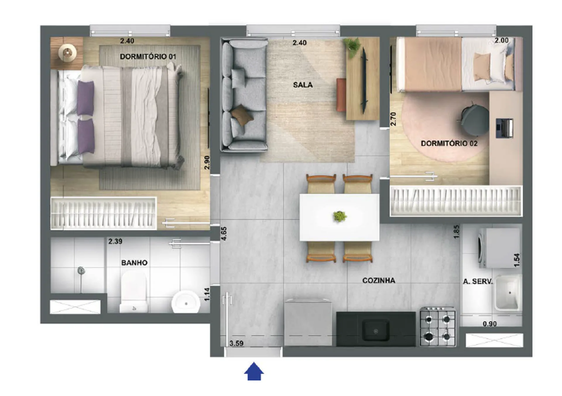 Planta do Singular Butantã — 2 dormitórios – 33,24 m²