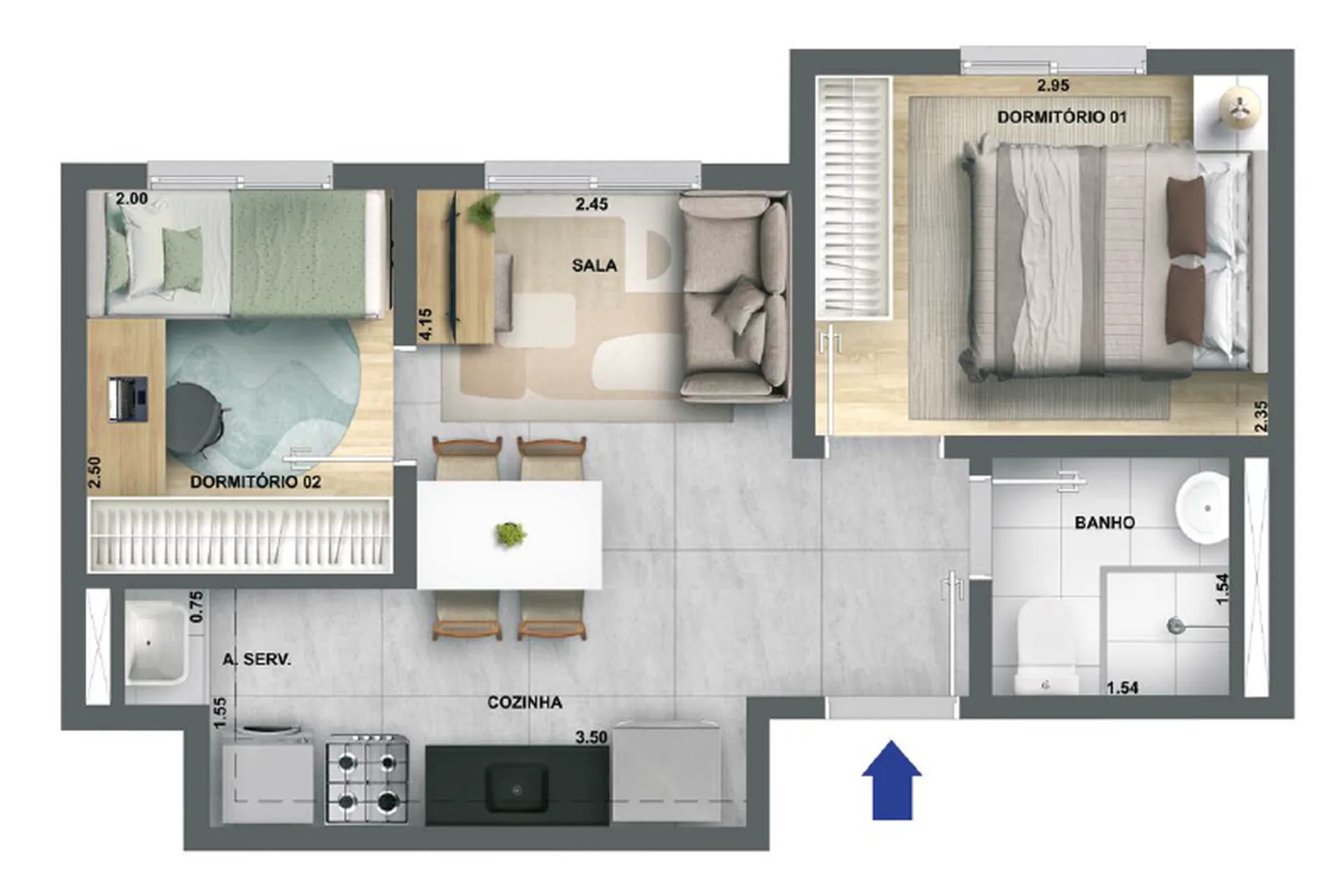 Planta do Singular Butantã — 2 dormitórios – 33,44 m²